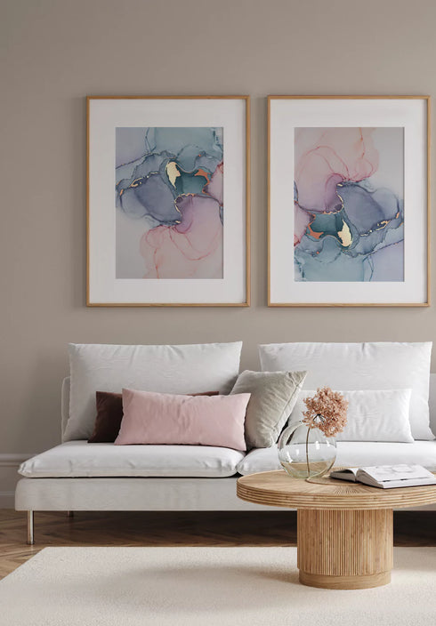 Aquarelle Marbre Rose Véritable Or Rose Lot De 2 Affiches 50x70cm